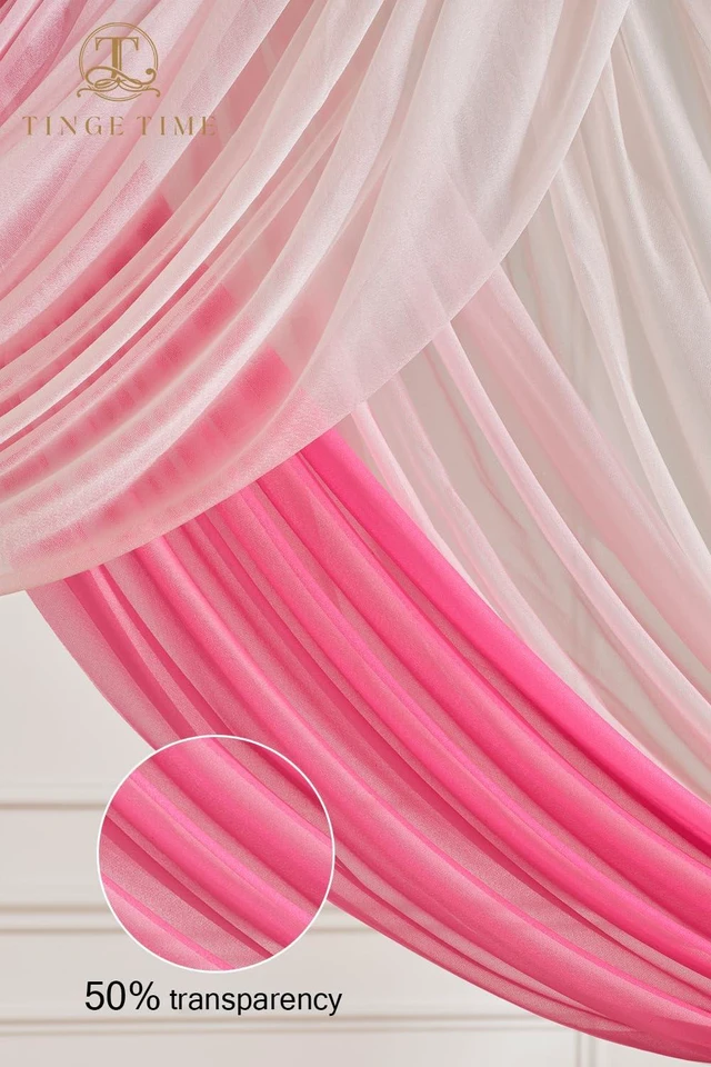 Alt view image 7 of 7 - Weddings Arch Draping Fabric 3-Panel Ombre, Sheer Swag 30"x 20ft Chiffon Tulle Curtain Shimmery Ombre Swag Decor for Wedding Ceremonies Outdoor Event Birthday Parties Showers