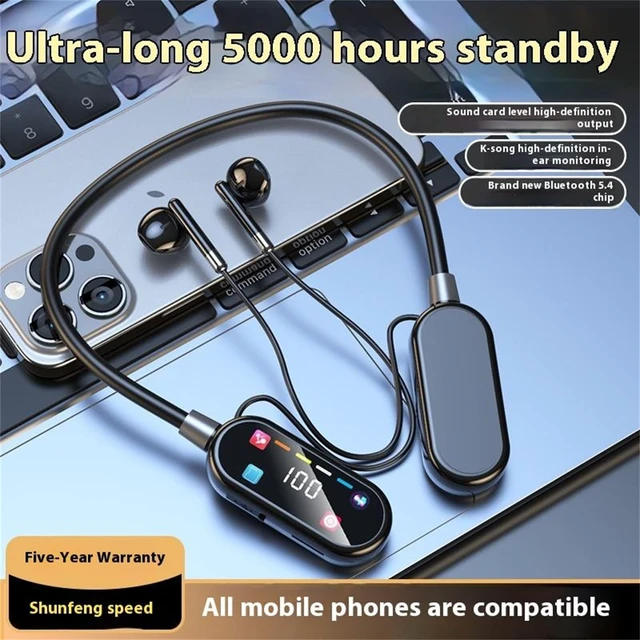 Alt view image 6 of 7 - Wireless Neckband Earphones with LED BT5.3 20H Play time Water Resistant Noise Cancelling for Sports and Gaming (Black)