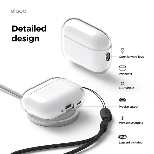 Alt view image 5 of 7 - Clear Case for AirPods Pro 3 Lanyard Included, Strap Included, Reduced Yellowing, Shockproof, Full Protection (Transparent)