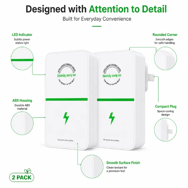 Alt view image 2 of 7 - 2 Pack Power Box Device US Plug,Plug-and-Play, Surge Protector for Home Appliances, Flame-Retardant Shell & Overheat Auto Automatic Stable Voltage Regulator for Home Office