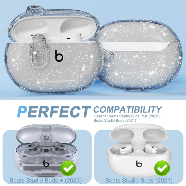 Alt view image 3 of 7 - for Beats Studio Buds/Studio Buds Plus Case Cover with Lock, Glitter Black Protective Cover for New Beats Studio Buds + Wireless Earbuds Case with Keychain & Cleaner Kit (2021/2023)