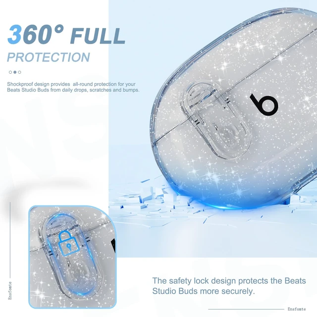 Alt view image 4 of 7 - for Beats Studio Buds/Studio Buds Plus Case Cover with Lock, Glitter Black Protective Cover for New Beats Studio Buds + Wireless Earbuds Case with Keychain & Cleaner Kit (2021/2023)