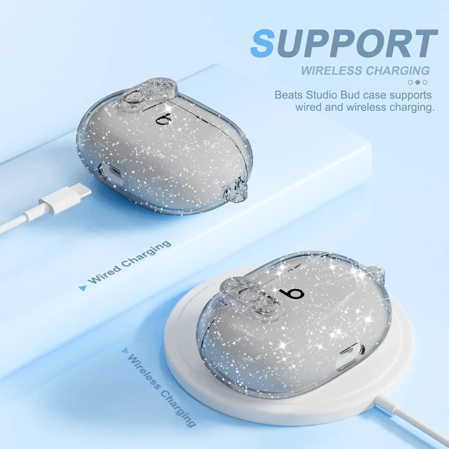 Alt view image 6 of 7 - for Beats Studio Buds/Studio Buds Plus Case Cover with Lock, Glitter Black Protective Cover for New Beats Studio Buds + Wireless Earbuds Case with Keychain & Cleaner Kit (2021/2023)