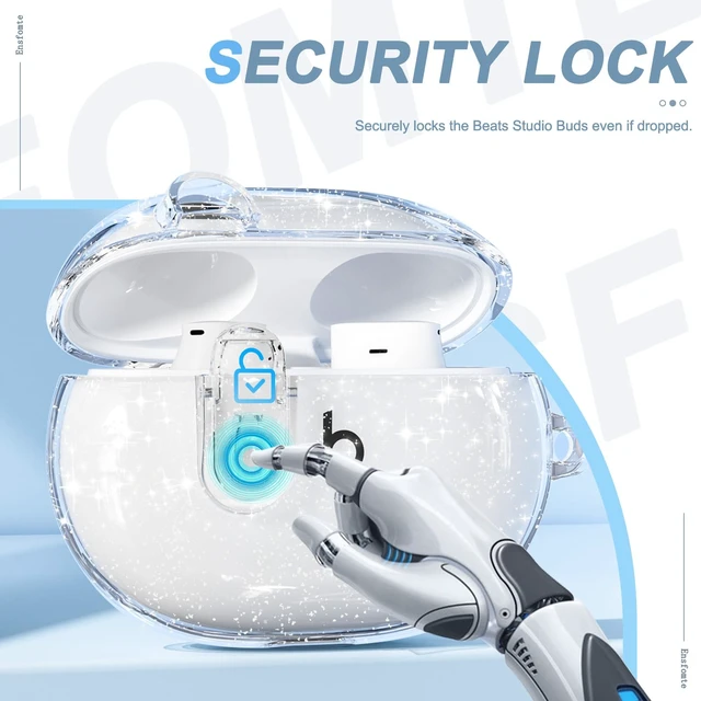Alt view image 2 of 7 - for Beats Studio Buds/Studio Buds Plus Case Cover with Lock, Glitter Clear Protective Cover for New Beats Studio Buds + Wireless Earbuds Case with Keychain & Cleaner Kit (2021/2023)