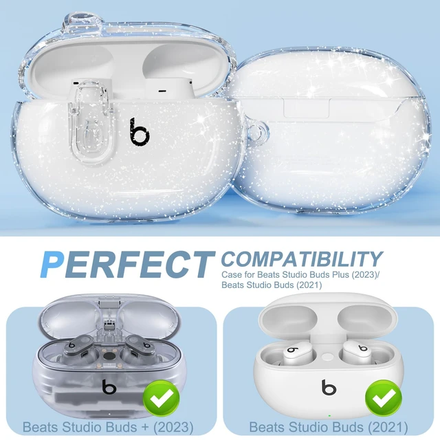Alt view image 3 of 7 - for Beats Studio Buds/Studio Buds Plus Case Cover with Lock, Glitter Clear Protective Cover for New Beats Studio Buds + Wireless Earbuds Case with Keychain & Cleaner Kit (2021/2023)