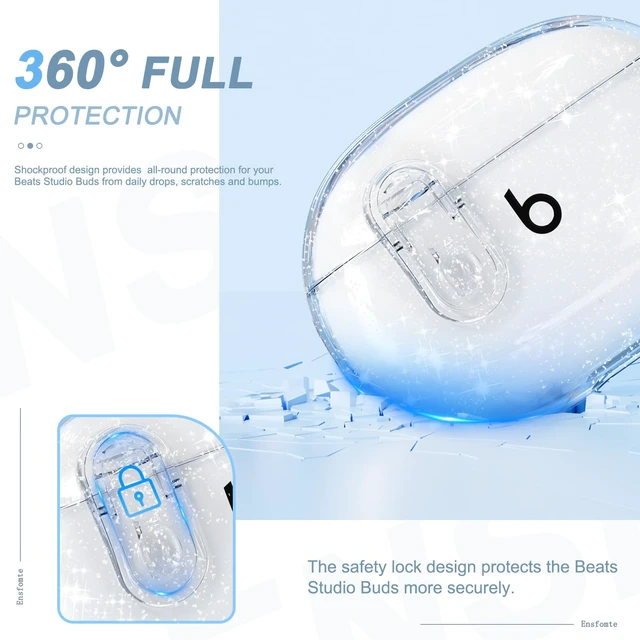 Alt view image 4 of 7 - for Beats Studio Buds/Studio Buds Plus Case Cover with Lock, Glitter Clear Protective Cover for New Beats Studio Buds + Wireless Earbuds Case with Keychain & Cleaner Kit (2021/2023)