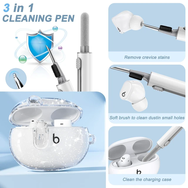 Alt view image 5 of 7 - for Beats Studio Buds/Studio Buds Plus Case Cover with Lock, Glitter Clear Protective Cover for New Beats Studio Buds + Wireless Earbuds Case with Keychain & Cleaner Kit (2021/2023)