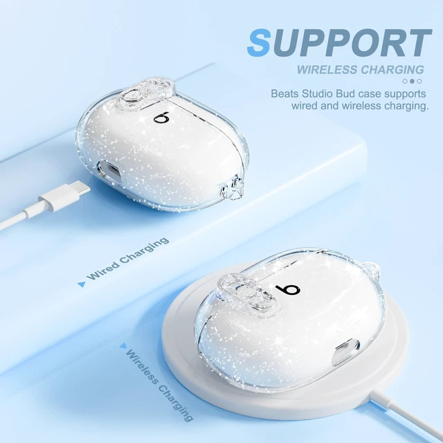 Alt view image 6 of 7 - for Beats Studio Buds/Studio Buds Plus Case Cover with Lock, Glitter Clear Protective Cover for New Beats Studio Buds + Wireless Earbuds Case with Keychain & Cleaner Kit (2021/2023)