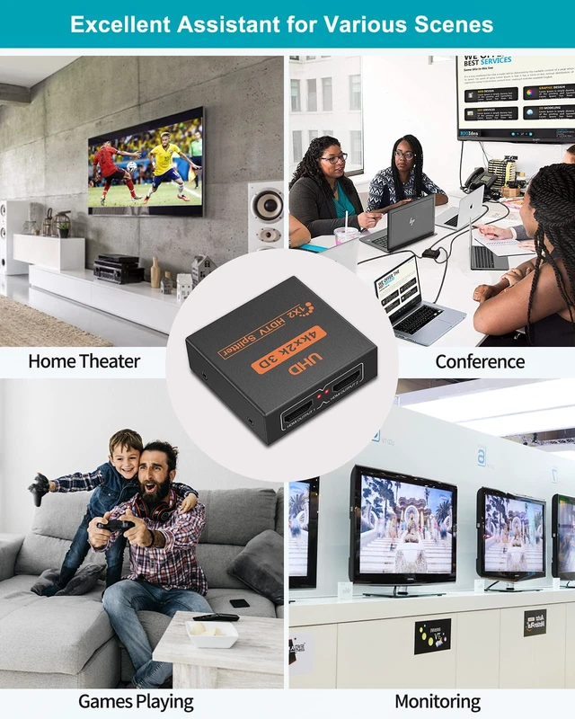 Alt view image 6 of 7 - HDMI Splitter 1 in 2 Out 4K 30Hz HDMI-Splitter for Dual Monitors with USB to DC Power Cable, 2 Way HDMI Distribution, Multi HDMI Adapter for PC/Laptop/HDTV/Projector, Mirror Only, Not Extend