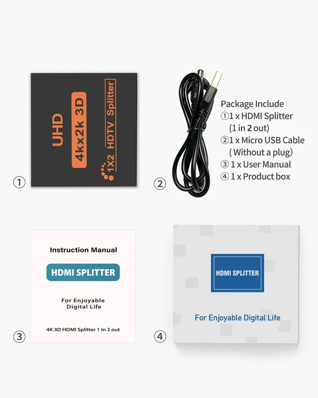 Alt view image 7 of 7 - HDMI Splitter 1 in 2 Out 4K 30Hz HDMI-Splitter for Dual Monitors with USB to DC Power Cable, 2 Way HDMI Distribution, Multi HDMI Adapter for PC/Laptop/HDTV/Projector, Mirror Only, Not Extend