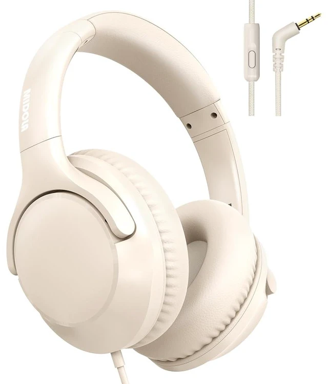 Main image of Wired Over-Ear Headphones with Cord Mic,1.4M Tangle-Free,Stereo Bass Milk Adjustable Headband Foldable Portable Lightweight Headset for Office/Tablet/Smartphone/Laptop/Travel/Music,Aux 3.5mm