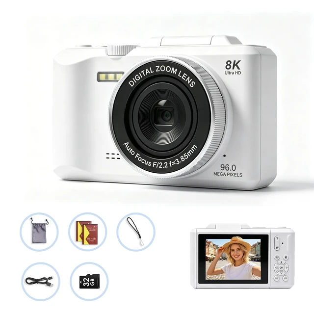 Alt view image 2 of 7 - 8K Digital Camera,96MP Autofocus Vlog Camera with 180° Flip Screen, WiFi FillLight,Webcam Function,Slow Motion TimeLapse,Portable Compact Camera for Teens Beginners Photography Vlogging