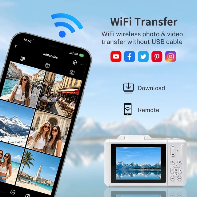 Alt view image 3 of 7 - 8K Digital Camera,96MP Autofocus Vlog Camera with 180° Flip Screen, WiFi FillLight,Webcam Function,Slow Motion TimeLapse,Portable Compact Camera for Teens Beginners Photography Vlogging