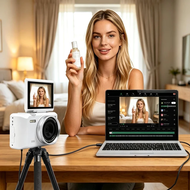 Alt view image 4 of 7 - 8K Digital Camera,96MP Autofocus Vlog Camera with 180° Flip Screen, WiFi FillLight,Webcam Function,Slow Motion TimeLapse,Portable Compact Camera for Teens Beginners Photography Vlogging