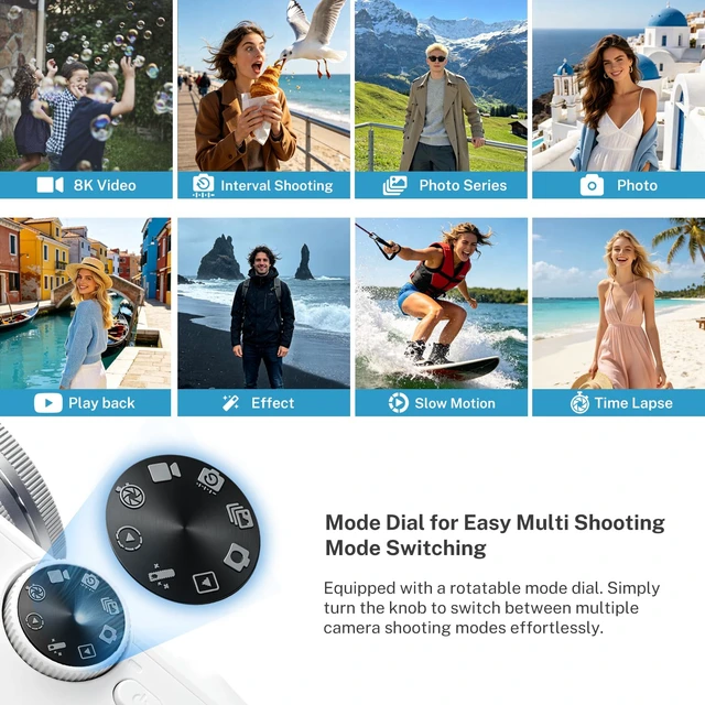 Alt view image 5 of 7 - 8K Digital Camera,96MP Autofocus Vlog Camera with 180° Flip Screen, WiFi FillLight,Webcam Function,Slow Motion TimeLapse,Portable Compact Camera for Teens Beginners Photography Vlogging
