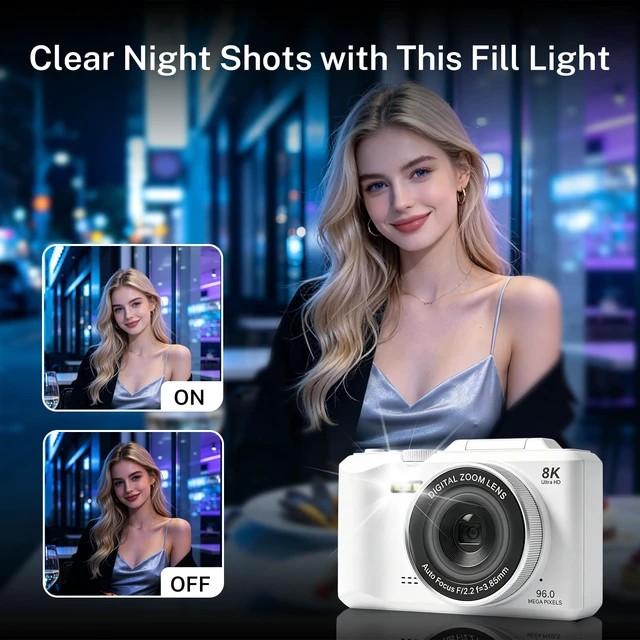 Alt view image 6 of 7 - 8K Digital Camera,96MP Autofocus Vlog Camera with 180° Flip Screen, WiFi FillLight,Webcam Function,Slow Motion TimeLapse,Portable Compact Camera for Teens Beginners Photography Vlogging