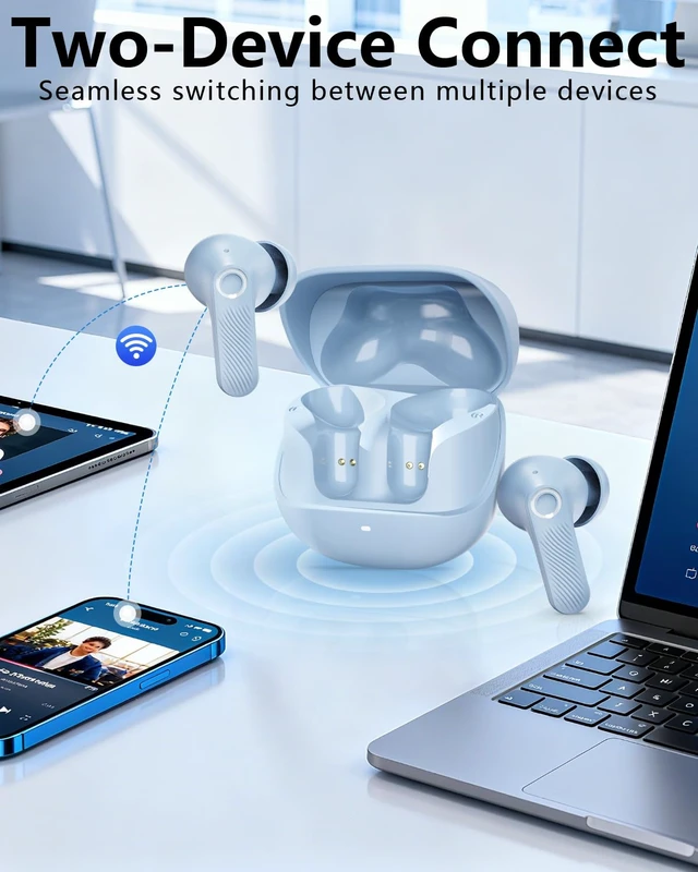 Alt view image 7 of 7 - Wireless Earbuds with Active Noise Cancelling,140-Hour Long Battery Life Bluetooth 5.4 Ear Buds,Multi-Device Pairing,Enhanced Clear Call,Deep Bass Stereo Headphone,in-Ear Earphones