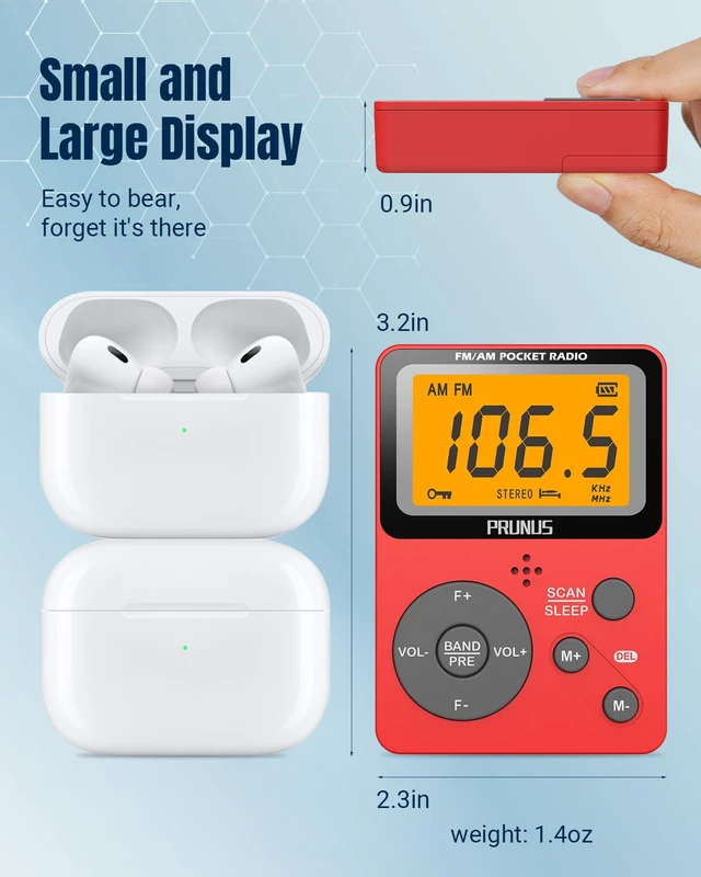 Alt view image 2 of 6 - J-159 Pocket AM FM Radio Portable with Stereo Earphone (No Speaker) 2 x AAA Powered, Manual Preset, Lock Key, Backlight, Sleep Timer, Mini Radios, Digital Radio, Battery Operated Radio