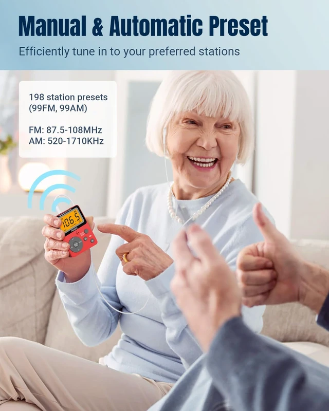 Alt view image 3 of 6 - J-159 Pocket AM FM Radio Portable with Stereo Earphone (No Speaker) 2 x AAA Powered, Manual Preset, Lock Key, Backlight, Sleep Timer, Mini Radios, Digital Radio, Battery Operated Radio