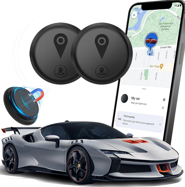 Main image of GPS Tracker for Vehicles, 2 Pack Magnetic Hidden GPS Tracker Mini Portable GPS Tracker for iOS Locate (iOS Only), No Monthly Fee Subscription No SIM Card Required - Black