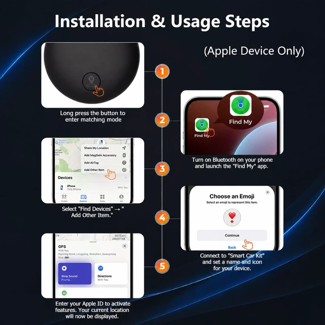 Alt view image 3 of 7 - GPS Tracker for Vehicles, 2 Pack Magnetic Hidden GPS Tracker Mini Portable GPS Tracker for iOS Locate (iOS Only), No Monthly Fee Subscription No SIM Card Required - Black