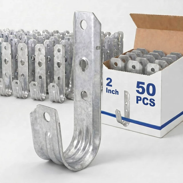 Main image of 50 J Hooks for Hanging Heavy Duty J Hooks, 2 Inch Galvanized Steel Cable Support, Wall Mount Cable J Hooks for Wire Management, Ul Certification, G60, Wire Arrangement