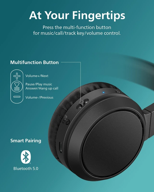 Alt view image 6 of 7 - H4205 Wireless Headphone,On-Ear Bluetooth Headphone with BASS Boost,Quality Sound,32mm Drivers,29-Hour Battery Life,Fast Charging,Lightweight,Adjustable Cushioned Headband,Soft Ear Cups,Black