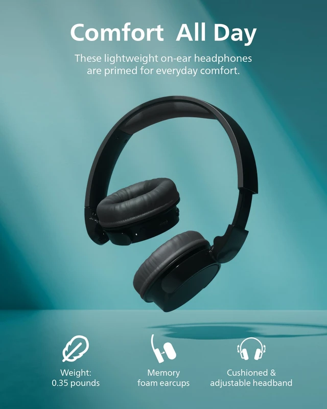 Alt view image 5 of 7 - H3209 Wireless Headphones,On-Ear Bluetooth Headphones, Dynamic Bass, Sound Signature,Clear Call,25H Battery Life,Fast Charging,Soft Ear Cups,Bluetooth 5.3,Compact Design,Light,Dark Black