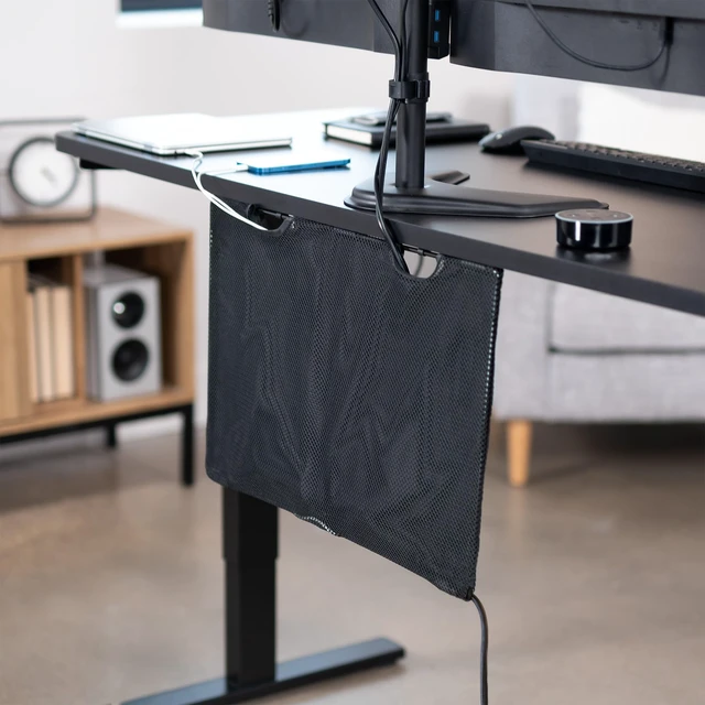 Alt view image 2 of 7 - Black Under Desk 24 in Cable Management Sleeve, DESK-SKIRT-24 Privacy Desk Skirt, Cable Organizer, Wire Hider Kit Panel System