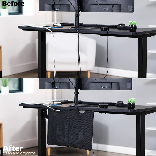 Alt view image 4 of 7 - Black Under Desk 24 in Cable Management Sleeve, DESK-SKIRT-24 Privacy Desk Skirt, Cable Organizer, Wire Hider Kit Panel System