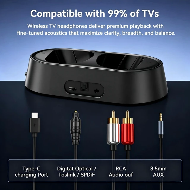 Alt view image 2 of 6 - Wireless Headphones for TV Watching with Charging Dock, 45H Playtime, Bluetooth 5.3, Clear Voice, No Audio Delay, Plug & Play Over-Ear Headset for Seniors