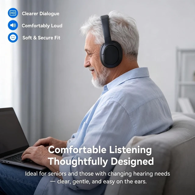 Alt view image 4 of 6 - Wireless Headphones for TV Watching with Charging Dock, 45H Playtime, Bluetooth 5.3, Clear Voice, No Audio Delay, Plug & Play Over-Ear Headset for Seniors