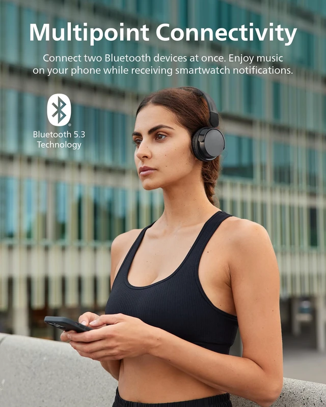 Alt view image 6 of 7 - H3209 Wireless Headphones,On-Ear Bluetooth Headphones, Dynamic Bass, Sound Signature,Clear Call,25H Battery Life,Fast Charging,Soft Ear Cups,Bluetooth 5.3,Compact Design,Light,Dark Black