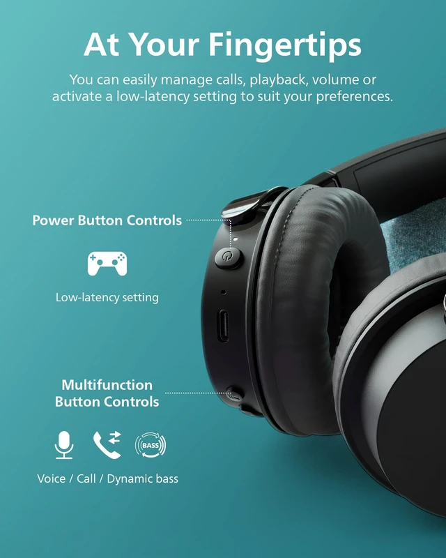 Alt view image 7 of 7 - H3209 Wireless Headphones,On-Ear Bluetooth Headphones, Dynamic Bass, Sound Signature,Clear Call,25H Battery Life,Fast Charging,Soft Ear Cups,Bluetooth 5.3,Compact Design,Light,Dark Black
