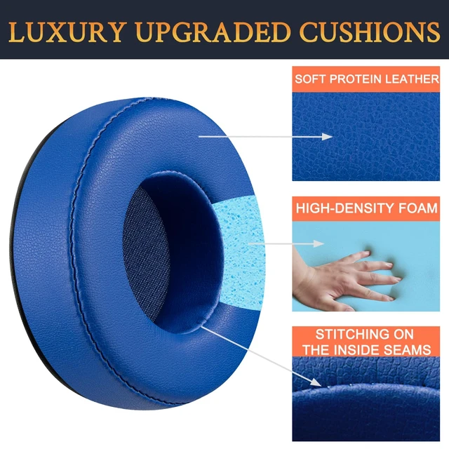 Alt view image 3 of 4 - Earpads Replacement for Skullcandy Hesh & Hesh 2 Wireless Over-Ear Headphones, Ear Pads Cushions with Soft Protein Leather, Noise Isolation Foam - Blue