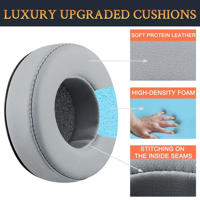 Alt view image 3 of 4 - Earpads Replacement for Skullcandy Hesh & Hesh 2 Wireless Over-Ear Headphones, Ear Pads Cushions with Soft Protein Leather, Noise Isolation Foam - Grey