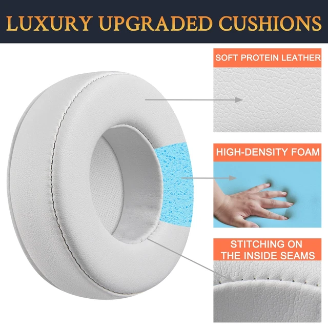 Alt view image 3 of 4 - Earpads Replacement for Skullcandy Hesh & Hesh 2 Wireless Over-Ear Headphones, Ear Pads Cushions with Soft Protein Leather, Noise Isolation Foam - White