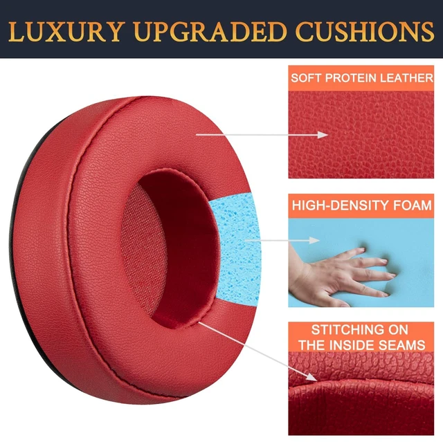 Alt view image 3 of 4 - Earpads Replacement for Skullcandy Hesh & Hesh 2 Wireless Over-Ear Headphones, Ear Pads Cushions with Soft Protein Leather, Noise Isolation Foam - Red
