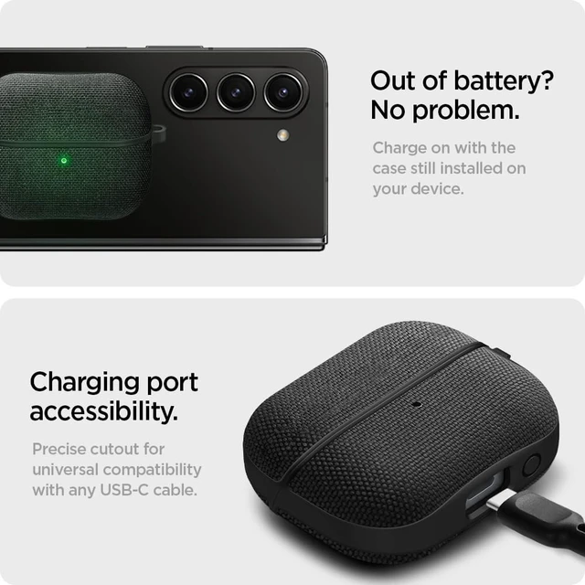 Alt view image 6 of 6 - Urban Fit Designed for Galaxy Buds3, Buds3 Pro & 3 FE (2025/2024) Premium Nylon Fabric, Carabiner Included, Wireless Charging Compatible, Black
