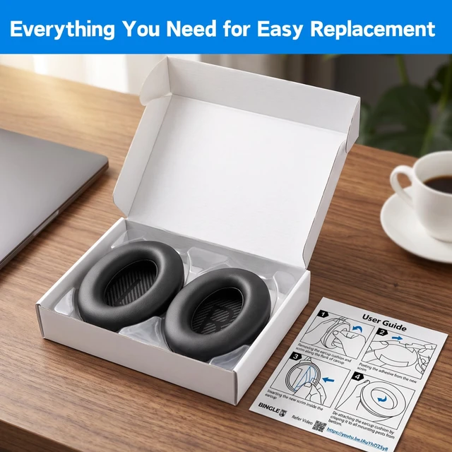 Alt view image 7 of 7 - Replacement Ear Pads for Bose QC35 & QC35 II Original design, Fits qc35 qc35ii qc45 qc25 qc2 ae2, Softer leather and memory foam, Thicker and durable, Easy to install