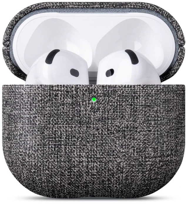 Main image of Case for AirPods 5 / AirPods 4 Canvas Style Vegan Leather Case - Gray Handmade Protective Hard Shell Cover - PU Leather & PC Dual Layer Protection - Air Pods 5th Generation Case Cover - Black