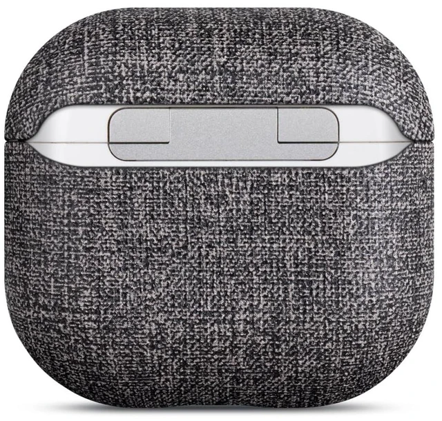 Alt view image 3 of 7 - Case for AirPods 5 / AirPods 4 Canvas Style Vegan Leather Case - Gray Handmade Protective Hard Shell Cover - PU Leather & PC Dual Layer Protection - Air Pods 5th Generation Case Cover - Black