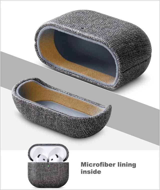 Alt view image 4 of 7 - Case for AirPods 5 / AirPods 4 Canvas Style Vegan Leather Case - Gray Handmade Protective Hard Shell Cover - PU Leather & PC Dual Layer Protection - Air Pods 5th Generation Case Cover - Black