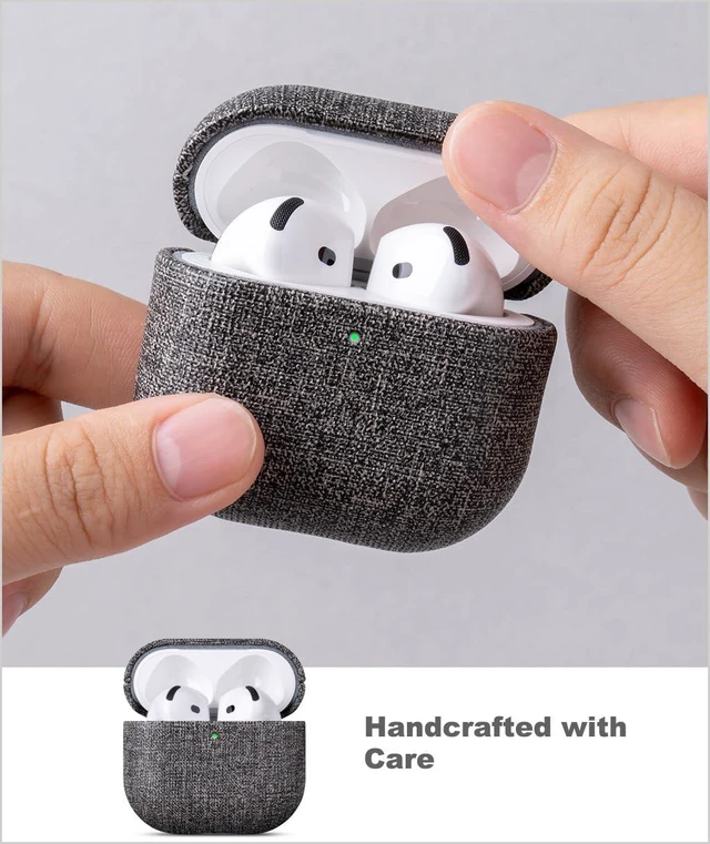 Alt view image 5 of 7 - Case for AirPods 5 / AirPods 4 Canvas Style Vegan Leather Case - Gray Handmade Protective Hard Shell Cover - PU Leather & PC Dual Layer Protection - Air Pods 5th Generation Case Cover - Black