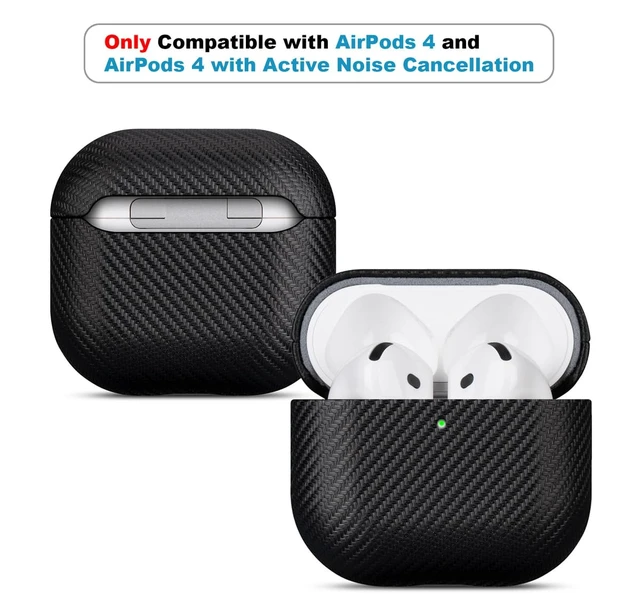 Alt view image 2 of 6 - Case for AirPods 5 / AirPods 4 Carbon Fiber Style Vegan Leather Case Handmade Protective Hard Shell Cover - PU Leather & PC Dual Layer Protection - Air Pods 5th Generation Case Cover - Black