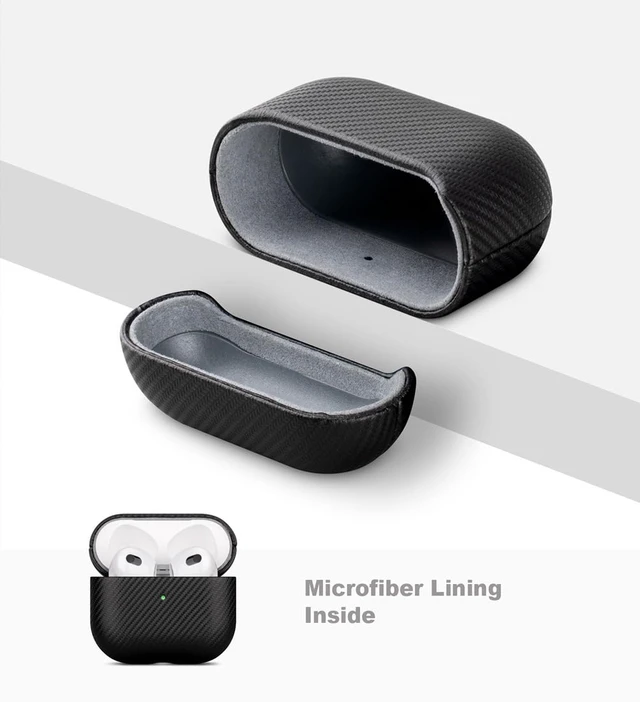 Alt view image 5 of 6 - Case for AirPods 5 / AirPods 4 Carbon Fiber Style Vegan Leather Case Handmade Protective Hard Shell Cover - PU Leather & PC Dual Layer Protection - Air Pods 5th Generation Case Cover - Black