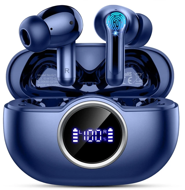 Main image of Wireless Earbuds, 2025 Bluetooth 5.4 Headphone 3D Bass Hi-Fi Stereo Ear Buds, 4 ENC Noise Cancelling Mic, 40H 3g USB-C in-Ear Earphone, IP7 Waterproof Workout Sport for Laptop Pad Android iOS, Blue