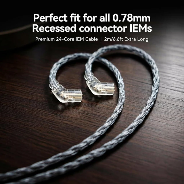 Alt view image 3 of 7 - Tipsy Melody 3 IEM Upgrade Cable, 6.5ft (2m) Long, Enhanced Mids & Bass, 24-Core Silver-Plated, Deep Green (0.78mm- Recessed 2 Pin)