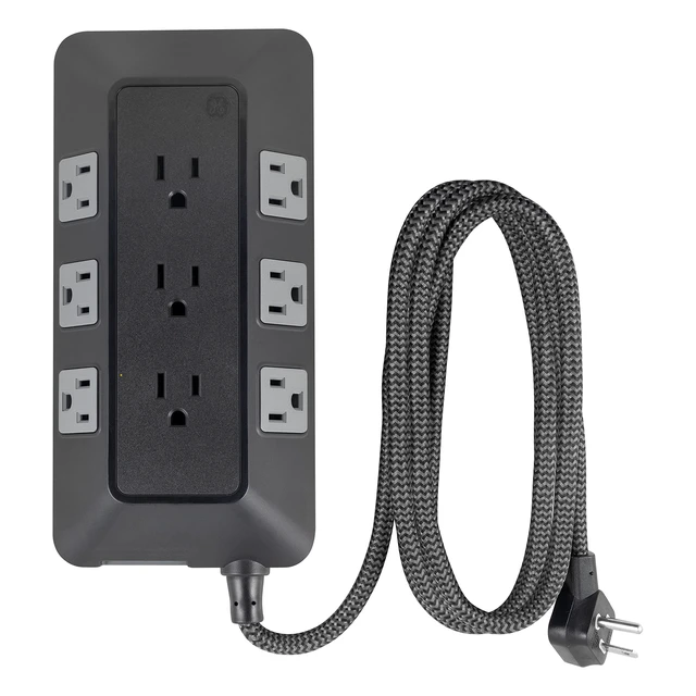Alt view image 2 of 7 - Sur Protector Power Strip, 8 Ft Long Braided Extension Cord 9 Outlet Extender, 2480 Joules, Flat Plug, Wall Mount, ETL Safety Listed, Black, 73774