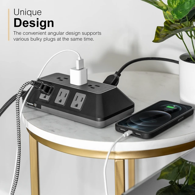 Alt view image 5 of 7 - Sur Protector Power Strip, 8 Ft Long Braided Extension Cord 9 Outlet Extender, 2480 Joules, Flat Plug, Wall Mount, ETL Safety Listed, Black, 73774